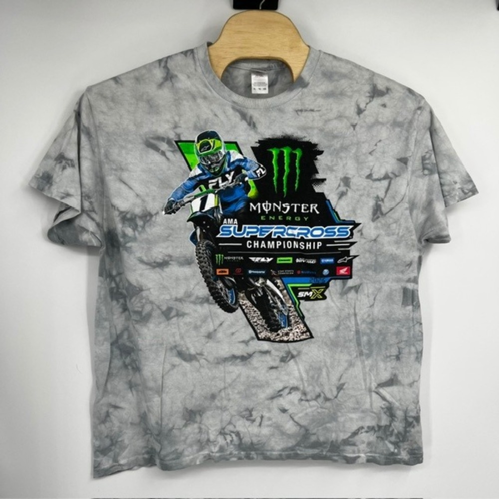 Colortone Men's XL Monster Energy AMA Supercross 2024 Tour Grey Tie Dye T-Shirt